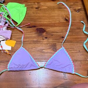 SHEIN Lavender Triangle Bikini Top with Aqua and Pink Trim